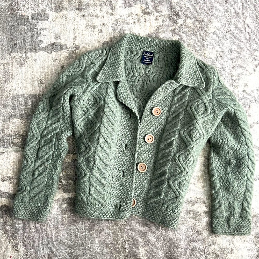 Vintage Green Wool Collard Cardigan